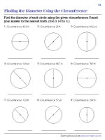 Finding Diameter from Circumference Worksheets