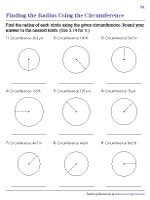 Finding Radius from Circumference Worksheets
