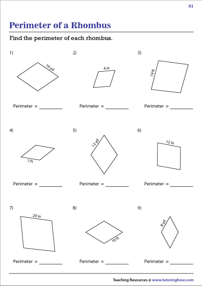 Area Of Rhombus Worksheet