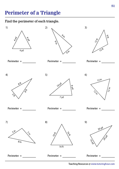 Perimeter of Triangles Worksheets