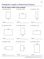 Find the Missing Dimensions of a Rectangle from Perimeter Worksheets