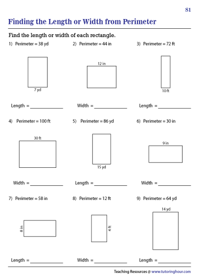Finding the Length or Width of a Rectangle Using Perimeter