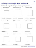 Find the Side Length of a Square from Perimeter Worksheets