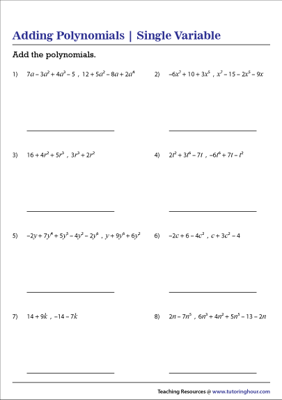 Adding And Subtracting Polynomials Worksheet Multiple Choice