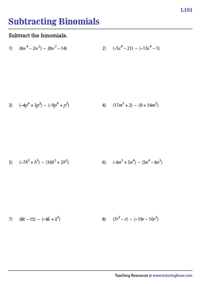 Subtracting Binomials