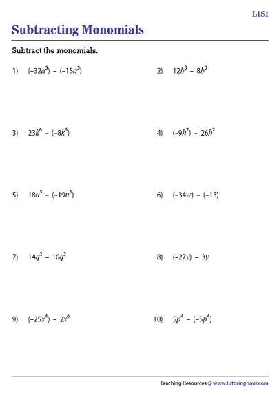 Subtracting Monomials