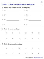 Prime and composite math worksheets