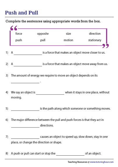 push and pull vocabulary worksheet