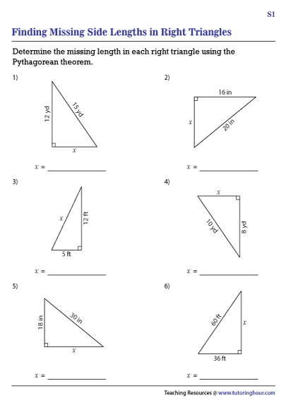 Unknown Side Lengths in Right Triangles