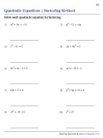 Quadratic Equations - Factoring Method