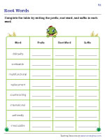 Completing a Prefix-Root Word-Suffix Table