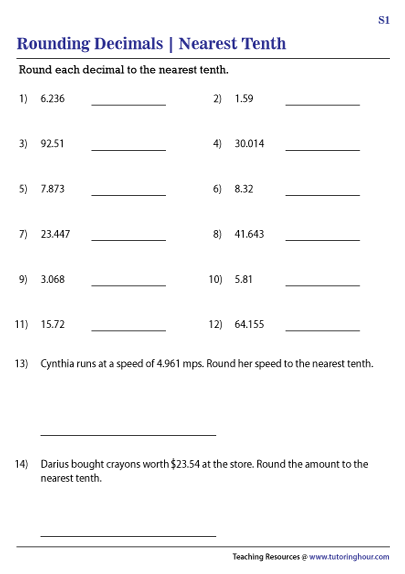 rounding decimals to the nearest tenth worksheets