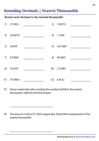 rounding decimals to the nearest thousandth worksheets