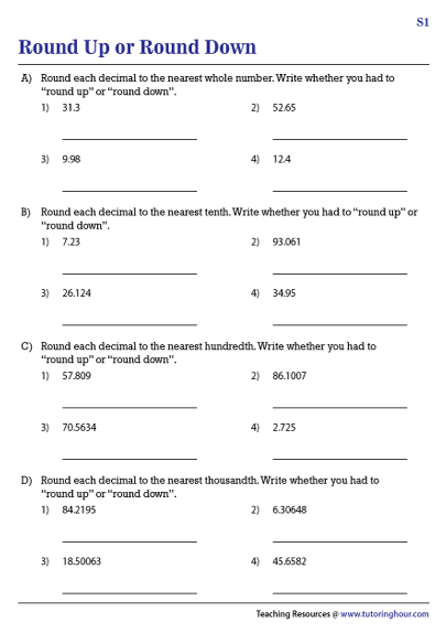 Round Up Or Round Down Worksheets