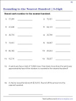 Rounding 5-Digit Numbers to the Nearest Hundred Worksheets