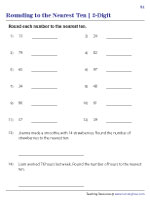 Round each number to the nearest ten Worksheet