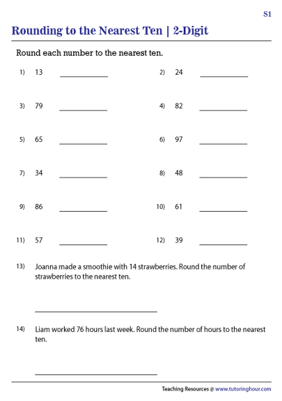 Rounding 2 Digit Numbers To The Nearest Ten Worksheets