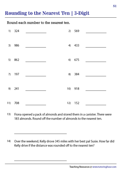 Rounding 3 Digit Numbers To The Nearest Ten Worksheets