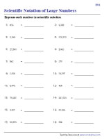 Scientific Notation of Large Numbers Worksheets