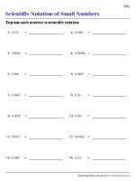 Scientific Notation of Small Numbers Worksheets