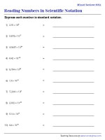 physics worksheet scientific notation Reading Numbers in Scientific Notation - Moderate