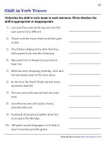 Shift in Verb Tenses Worksheets