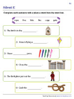 Completing Sentences Choosing Correct Silent E Words