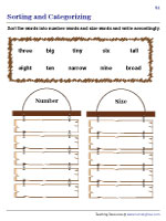 Sorting Words into Number Words and Size Words