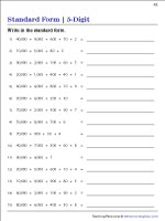 Writing 5-Digit Numbers in Standard Form Worksheets