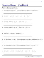 Writing Multi-Digit Numbers in Standard Form Worksheets