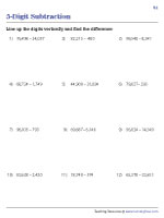 5-Digit Subtraction Using the Line Up Method