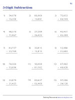 5-Digit Subtraction - Standard