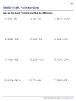 Multi-digit Subtraction - Line Up - 3, 4, and 5 Digits