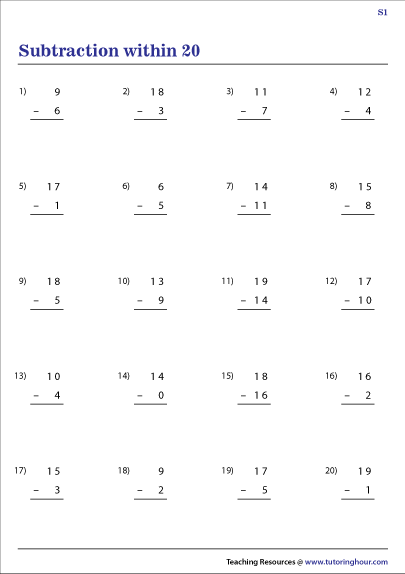 Subtraction | Numbers within 20