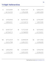 7-Digit Subtraction Worksheets