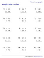 3-Digit Subtraction Worksheets