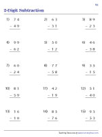 Subtracting 2-Digit Numbers - Regrouping and No Regrouping
