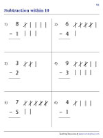Subtraction within 10 - Column with Strokes