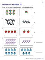 Subtraction within 10 Worksheets