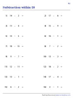 Subtraction within 20 - Horizontal