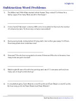 2-Digit Subtraction Word Problems Worksheets