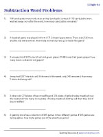 3-Digit Subtraction Word Problems Worksheets