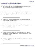 4-Digit Subtraction Word Problems Worksheets