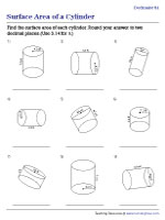 Surface Area of Cylinders - Decimals - Customary