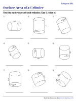 Surface Area of Cylinders - Integers - Easy - Customary