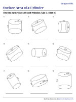 Surface Area of Cylinders - Integers - Moderate - Customary