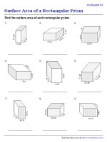Surface Area of Rectangular Prisms Worksheets