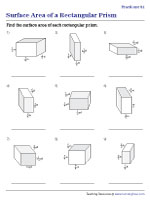 Surface Area of Rectangular Prisms Worksheets