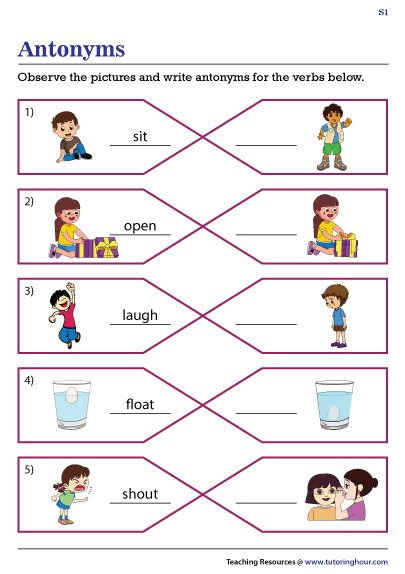 verbs antonyms worksheets