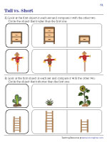 Free printable math tall and short worksheets, Here some objects